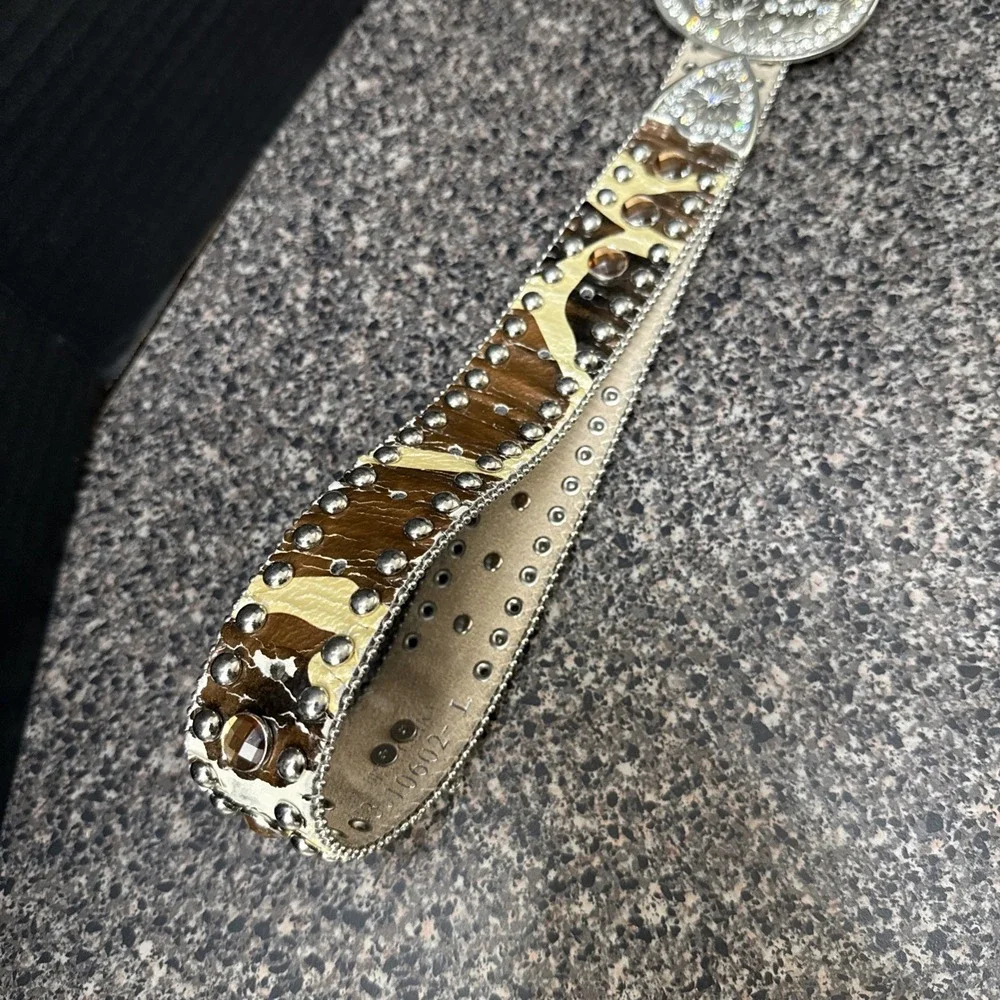 Blazin Roxx Belt Western Rhinestone Studded Leather Large Cowgirl Brown Tan READ